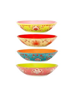 Set of 4 ceramic bowls - Wapas Soup Pasta, International Coffee, Soup Bowl Set, Pasta Salads, Colorful Patterns, Bowl Designs, Soup Bowls, Porcelain Bowl, Pasta Bowls