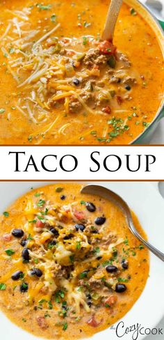 two pictures showing different types of taco soup