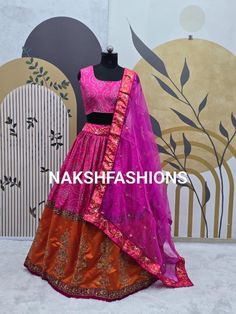 Fabric : ⏭ Satin silk + taffeta silk lehenga with Dori , thread & sequence work ( flair 3 meter ) ⏭ Satin silk blouse ( UN stitch ) ⏭ Organza Dupatta with sequence & zari work ( 2.5 meter ) CARE INTRODUCTION:- HAND WASH \ ONLY DRY AND CLEAN What is meaning of semi stitched Product :- Semi stitch lehenga means that the pattern of the lehenga is ready and only the fitting of the lehenga as per your waist and height(waist to floor) has to be done. The blouse(Choli) of lehenga is UN-stitched pattern Orange Silk Sets With Cutdana Details, Orange Silk Sets With Cutdana, Pink Silk Sets With Dori Work, Semi-stitched Silk Orange Lehenga, Orange Silk Semi-stitched Lehenga, Fitted Multicolor Silk Sharara, Multicolor Silk Sets For Reception, Orange Silk Lehenga For Festivals, Multicolor Tissue Silk Choli For Wedding