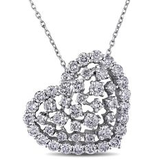 This lovely heart necklace features round white diamonds set in 14-karat white gold. This elegant one-of-a-kind pendant is hung on a diamond-cut cable chain. White Diamonds Diamonds: 45 Diamond cut: Round Diamond weight: 2 carats Color: G-H Clarity: SI1-SI2 Setting: Prong Metal information and dimensions Metal: 14k whi Heart Necklace Diamond, Mens Silver Necklace, Romantic Design, Silver Wedding Bands, Shop Engagement Rings, Stunning Jewellery, Silver Pieces, Rose Gold Necklace, Diamond Heart