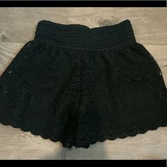 Boutique Black Lace Shorts Nwot Elastic Band Waist, Stretch Fit With Relaxed Fit Through Legs, Size S, Fits Xs To S Scalloped Hem Waist 11” Across Length 12” Inseam 2” Smoke-Free Home Black Summer Shorts For Night Out, Black Lace Shorts, Scalloped Hem, Shorts Black, Elastic Band, Lace Shorts, Black Lace, Relaxed Fit, Womens Shorts