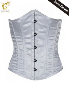 Crazy Chick Plain Satin White Steel Boned Under Burst Corset White Corset, Bone White