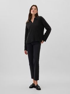 Relaxed 24/7 Split-Hem Johnny Collar Sweater | Gap Factory Capsule Wardrobe Planning, Johnny Collar, Wardrobe Planning, Maternity Style, Material Girl, Collar Sweater, Material Girls, Split Hem, Cotton Knit