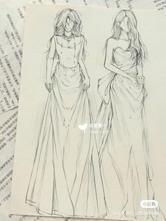 a drawing of two women standing next to each other