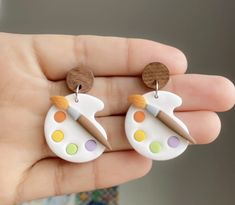 Each pair is handmade made with polymer clay. Earring findings are 304 stainless steel. Easy Polymer Clay, Homemade Clay, Artisan Jewelry Earrings, Earring Inspiration, Art Palette, Diy Earrings Polymer Clay, Polymer Clay Diy, Polymer Crafts, Art Earrings