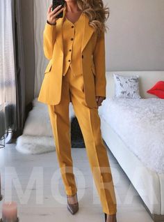 Suits are available in 4 major sizes according to our size chart. Models are wearing a size S XS= 2 US numeric BUST 32-34 inches or 82-86 cm WAIST 23-24.8 inches or 59-63 cm HIPS 33-35 inches or 86-90 cm S= 4 US numeric BUST 34-35 inches or 86-90 cm WAIST 25-26 inches or 63-67 cm HIPS 35-37 inches or 90-94 cm M = 6 US numeric BUST 35-37 inches or 90-94 cm WAIST 26-28 inches or 68-71 cm HIPS 37-38.5 inches or 94-98 cm L = 8 US numeric BUST 37-38.5 inches or 94-98 cm WAIST 28-29.5 inches or 71-75 Mustard Office, Womens Office Wear, Black Womens Suit, Suit Set Women, 3 Piece Suit Wedding, Mustard Blazer, Ladies Trouser Suits, Dress Pant Suit, Yellow Suit