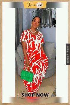 Casual Printed Round Neck Plus Size Maxi Dress Xxxl Red Short Sleeve Casual Maxi Dress, Casual Red Short Sleeve Maxi Dress, Casual Red Maxi Dress With Short Sleeves, Casual Red Printed Maxi Dress, Xxxl Dress, Plus Size Maxi Dress, Maxi Dress Designs, Cheap Maxi Dresses, Plus Size Maxi