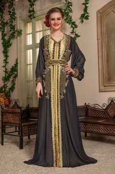 Black and Beige Designer Gold Work Islamic Maxi Hand Beaded Takchita Israeli Kaftan Dubai Wedding Dress With Free Embroidery Hijab Size Available: Women:XS to 6X Kids: 2 Years to 16 Years Custom Size: Send your accurate measurement Stitching Type: Stitched Shipping: Worldwide shipping 10 - 14 working days Disclaimer: Slight variation in actual color vs image is possible due to the screen resolution. Caftan dresses are available in various styles, designs, and types including Dubai Kaftan,Morocca Embroidery Hijab, Dubai Wedding Dress, Ootd Instagram, Moroccan Kaftan, Garment Pattern, Summer Nature, Moroccan Caftan, Black And Beige, Style Photography