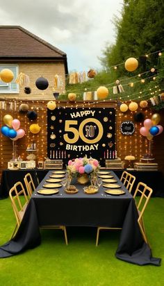 21 Spectacular 50th Birthday Decoration Ideas to Celebrate in Style 🎉 50th Birthday At Home, 50th Birthday Event Decor, Men’s 50th Birthday Party, Men 50th Birthday Decorations, Birthday Table Decorations For Men Guys, 50th Birthday Table Setting Ideas, Backyard Birthday Party Setup, Moms 50th Birthday Party Ideas, Man 50th Birthday Ideas For Men