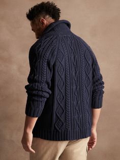 Anchored to luxury, this sumptuous cardigan is crafted from soft, organic cotton using a mix of chunky cable-knit and ribbed stitches.  Every cable is inspired by nautical ropes, great for layering throughout the season, especially when the sea is ca Nautical Rope, Shawl Collar Cardigan, Knit Stitch, Shawl Collar, Cable Knit, The Sea, Banana Republic, Ribbed Knit, Nautical