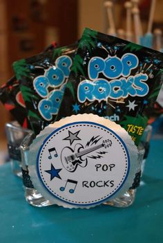 the rock and roll party favors are on display