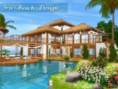 an artist's rendering of a tropical beach house