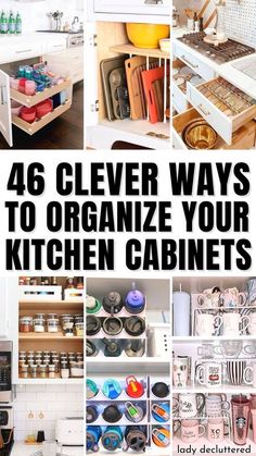 the kitchen cabinets are organized and organized with different types of items to organize in them