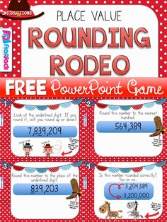 the rounding rodeo power point game is shown in red and white with polka dots on it