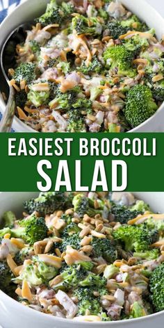 collage image showing a bowl of Broccoli Salad. Broccoli Salad Recipe Easy, Crunchy Broccoli Salad, Best Broccoli Salad Recipe, Easy Broccoli Salad, Broccoli Bacon, Broccoli Salad Recipe, Fresh Salad Recipes, Best Salad Recipes, Broccoli Recipes