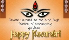 happy navrari greeting card with eyes and the words devve yourself to the nine days festival of worshiping goddesss