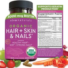 PRICES MAY VARY. ✔️GORGEOUS HAIR MADE EASY* - Looking for hair growth supplements for women to support normal healthy growth?* We’ve got you covered. Support keratin production with our biotin supplement for women, known to support healthy hair.* ✔️STRONG NAILS & GLOWING SKIN* - Nourish your nails and skin with our biotin vitamins for hair, skin, and nails.* With Biotin and B Vitamins, this blend is crafted to help maintain your skin's radiance and nail strength from within.* ✔️HAIR & SKIN-LOVIN Biotin Vitamins, Hair Skin Nails Vitamins, Hair And Nails Vitamins, Vitamins For Hair, Biotin Supplement, Nails Health, Nail Vitamins, Hair Supplements, Organic Vitamins