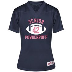 a women's navy football jersey with the number 42 on it and pink lettering