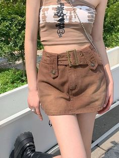 ⚡️Free Shipping 2022 Buckled Belt Lined Denim Mini Skirt Brown S under $38.00 in Skirts Online. Style: Casual/Street/Y2K/Vintage/Punk. Fabric Content: Polyester, Spandex. Fit Type: Regular. Length: Above Knee. : This funky denim skirt features a buckle belted design with chunky belt loops, pockets back styling and zip button fastening.. ✓2022 SPRING DROPS. Check reviews and order Buckled Belt Lined Denim Mini Skirt today. Punk Fabric, Chunky Belt, Street Y2k, High Waisted Flare Jeans, Denim Pocket, Vintage Punk, Belt Design, Skirts Online, Exclusive Fashion