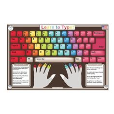 a computer keyboard with two hands on it and the words learn to typing written below