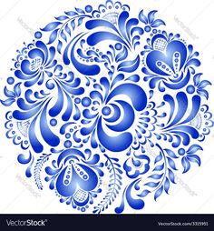 Flower Design Vector, زجاج ملون, Russian Folk Art, Free To Use Images, Folk Art Flowers, Blue Pottery, Round Ornaments, Tole Painting, Design Vector