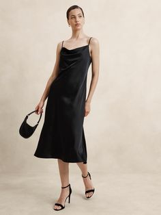 Satin Midi Slip Dress | Banana Republic Factory Elegant Slip Dress With Straps For Date Night, Formal Slip Dress With Delicate Straps For Spring, Elegant Slip Dress With Spaghetti Straps, Spring Cocktail Slip Dress With Adjustable Straps, Chic Slip Dress With Straps For Formal Events, Formal Spaghetti Strap Slip Dress For Spring, Chic Slip Dress With Straps For Formal Occasions, Chic Formal Slip Dress With Straps, Spring Cocktail Slip Dress With Spaghetti Straps