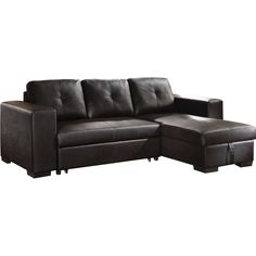 a black leather sectional sofa with ottoman and footstool in front of a white background