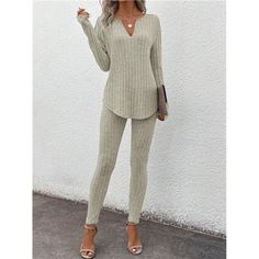 -Item Id 21749641 -Details: Rib-Knit -Neckline: Notched -Sleeve Type: Regular Sleeve -Style: Casual -Features: Feels Like Skin -Color: Camel -Pattern Type: Plain -Tops Sleeve Length: Wrist-Length Sleeve -Tops Length: Long -Top Type: Tee -Bottom Type: Leggings -Tops Material: Knitted Fabric -Tops Composition: 94% Polyester, 6% Elastane -Fit Type: Regular Fit -Fabric: Medium Stretch -Care Instructions: Machine Wash Or Professional Dry Clean -Sheer: No **Open To Offers!!!** **Bundle To Save More** Boutique Pants, Plain Tops, Slim Fit Pants, Two Piece Outfit, Tops For Leggings, Workout Pants, Long Tops, Jumpsuits For Women, Rib Knit