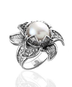 Sterling Silver Lotus Flower Pearl Women Cocktail Ring Pearl Cocktail Ring, The Ring Face, Lotus Flower Design, Statement Ring Silver, Sterling Silver Filigree, Silver Filigree, Cocktail Ring, Pearl Ring, Lotus Flower