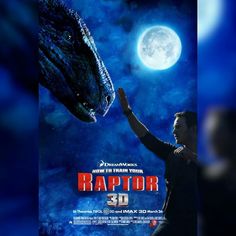 the poster for raptor 3d is shown in front of a full moon and blue sky