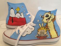 Hand Painted with above design on white Converse hi-tops. Each pair is painted to order and can be customised with different logos, names or quotes etc. The paint is permanent and will not run if wet and can be washed either with a damp cloth or in the washing machine. Only the sides shown in the pictures are painted. The inner sides have the Converse logo and are left unpainted unless pictured or stated otherwise. The shoes are genuine Converse hi tops. (Pictures may show non-branded hi-tops for illusration purposes only) Sizes are listed in UK sizing. Please check the size chart above for correct conversion. I do take custom orders and can paint any image on any size canvas shoe Fun Hand Painted High-top Custom Sneakers, Artistic High-top Custom Sneakers, Fun Hand-painted High-top Sneakers, Artistic High-top Custom Sneakers With Artwork, Customized Casual High-top Sneakers, Customized High-top Casual Sneakers, Fun Hand Painted High-top Sneakers, Fun White Sneakers With Custom Artwork, Artsy White High-top Sneakers