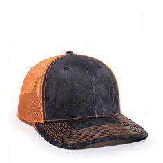 The OC771 Ultimate Trucker Cap raises the bar in consistency, fit, and finish and now it's also offered in CAMO. The OC771 features unrivaled comfort & fit, a modern trucker shape, comfort wrapped sweatband, and contrasting construction stitch in a wide variety of camo patterns and colors. Pro Round Crown Mesh Back Panels Chino Twill Front Panels Structured Crown Woven Loop Label Slight Pre-Curve Visor Plastic Snap Closure Sports Trucker Hat, Six-panel Design, Sports Trucker Hat, Six-panel Fit, Orange Snapback Trucker Hat For Sports, Sports Trucker Hat With Flat Bill, Orange Trucker Hat For Sports, Flat Bill Trucker Hat For Sports, Tajima Embroidery Machine, Camo Trucker Hat, Camo Patterns