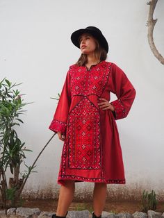 Vintage 1970’s Pakistán hand embroidered red and black Kaftan dress With tiny detailed hand embroidery. In mint condition Size medium would fit size uk 8-12 Clothing Exchange, Black Kaftan, Padded Hangers, Kaftan Dress, Boots For Sale, 1960s Vintage, Thrift Store, Pakistan, Unique Vintage