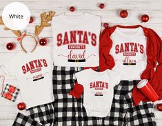 Festive Holiday Cotton Tops, Family Matching Winter Tops For Gifts, Family Matching Graphic Print Tops For Winter, Festive Christmas Cotton Tops, Red Letter Print Top For New Year, Christmas Festive Tops With Letter Print, Christmas Letter Print Cotton Tops, Festive Christmas Letter Print Tops, Festive White Holiday Top