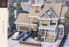 an image of a house with cars parked in the driveway and snow on the ground