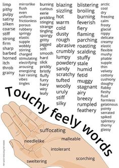 a hand with the words touchy feely words on it, and an image of a