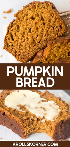 pumpkin bread with cream cheese frosting on top