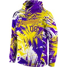 Custom Stitched Graffiti Pattern Purple-Gold 3D Sports Pullover Sweatshirt Hoodie Team-colored Long Sleeve Hoodie For Fans, Team Name Hoodie Fan Merchandise, Fan Merchandise Hoodie With Team Name Long Sleeve, Team Name Fan Merchandise Hoodie, Team Name Long Sleeve Hoodie For Fans, Hooded Fleece Hoodie With Sublimation Print, Long Sleeve Sports Hoodie With Sublimation Print, Sports Long Sleeve Hoodie With Sublimation Print, Winter Hooded Sweatshirt With Sublimation Print