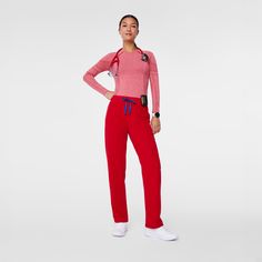 Official FIGS® Scrubs. Ridiculously Soft Scrubs Designed Just For You. Get Free Shipping On Orders $50+! | FIGS Womens Winning Red High Waisted Livingston - Tall Basic Scrub Pant™ Maroon Scrubs Outfit, Maroon Scrubs, Scrub Outfits, Black Figs, Black Fig, Scrubs Outfit, Scrubs Uniform, Figs Scrubs, Red High