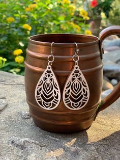 Silver Laser Cut Earrings As Gift, Wood Fashion, Mandala Earrings, Laser Cut Wood Earrings, Earrings Design, Earrings Inspiration, Birthday Gifts For Sister, Anniversary Gifts For Wife, Ethnic Earrings