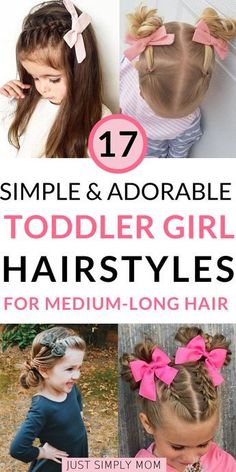 22 Easy and Adorable Toddler Girl Hairstyles for Medium to Long Hair - Just Simply Mom Girl Toddler Hairstyles, Toddler Girl Hairstyles, Easy Updos For Medium Hair, Medium To Long Hair, Toddler Hairstyles, Wacky Hair Days