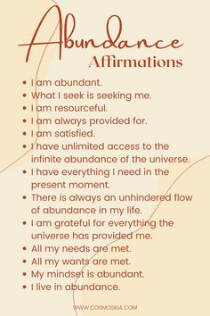 Abundance Affirmations Prosperity Affirmations, Healing Spirituality, Attraction Affirmations, Abundance Affirmations