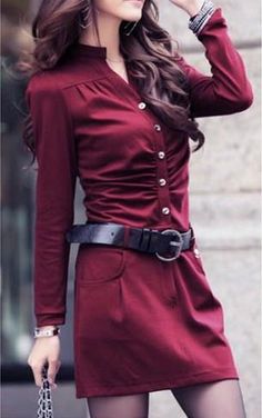 *swoon* Boss Style, Express Outfits, Express Fashion, Fabulous Dress, Women Dress Online, Collared Shirt Dress, Belted Shirt Dress, Mulled Wine, Color Crush