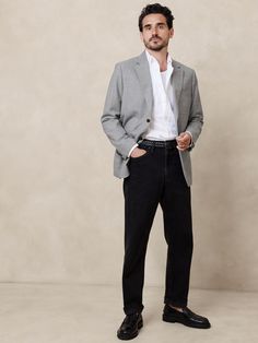 Signature Italian Rustico Suit Jacket | Banana Republic Cas Outfits, Men Suit Casual, Construction Fabric, Business Casual Blazer, Mens Kurta Designs, Mens Suit Jacket, Classic Suit, Suits And Jackets, Open Weave