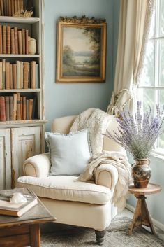 a living room filled with furniture and lots of books