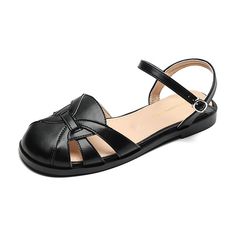 Women Summer Casual Flat Buckle Sandals-RAIIFY Black Open Toe Flats With Leather Sole, Black Open Toe Flats With Heel Strap, Leather Sandals With Low Heel And Strap, Black Closed Toe Sandals With Strap, Open Toe Flats With Leather Sole, Casual Summer Flats, Women Summer Casual, Summer Heels, Buckle Sandals