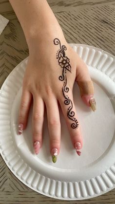 a woman's hand with a henna tattoo on it