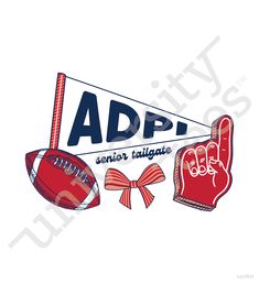 an adp sign with two footballs and a bow