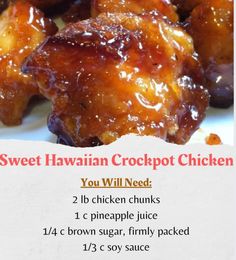 the recipe for sweet hawaiian crockpot chicken is shown