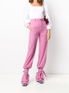 The Attico high-waisted tie-ankle Trousers - Farfetch The Attico, Pink Cotton, Waist Belt, Welt Pocket, Floor Length, Luxury Design, Harem Pants, Ankle Strap, High Waist